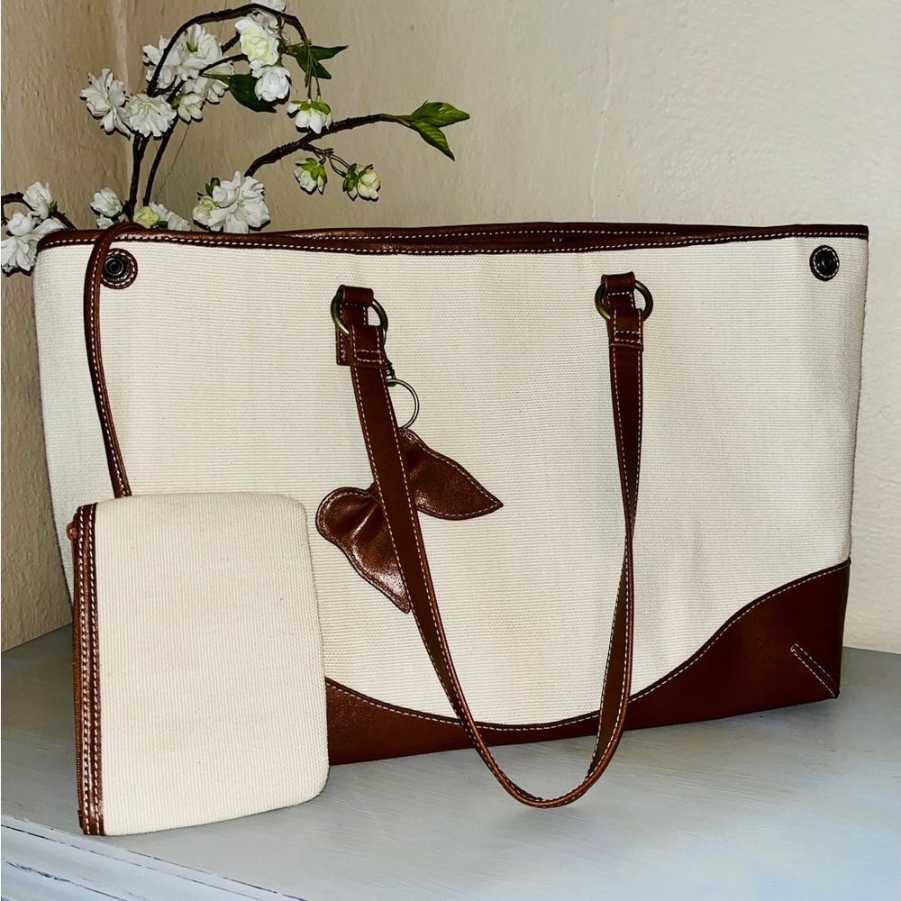 Coldwater Creek Canvas Tote w/ Leather-like Details & Coin Purse
